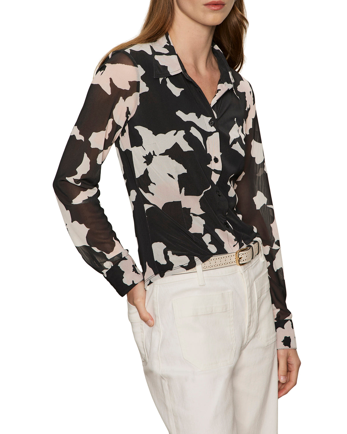 Sanctuary Fitted Mesh Buttondown - Petal Whisper