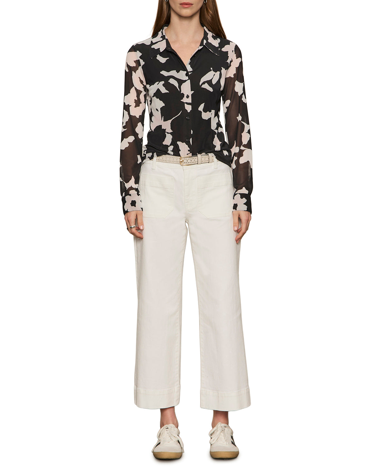 Sanctuary Fitted Mesh Buttondown - Petal Whisper