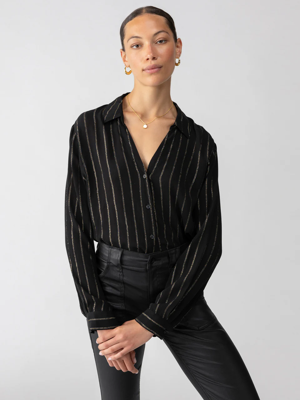 Sanctuary Metallic Shirt - Black Clothing - Tops - Shirts - Blouses - Blouses Mid Price by Sanctuary | Grace the Boutique