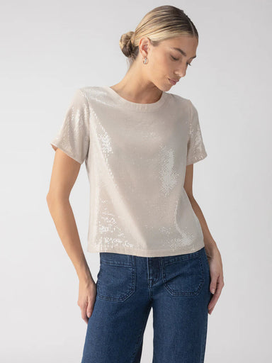 Sanctuary Perfect Sequin Top - Frosted Almond Clothing - Tops - Shirts - SS Knits by Sanctuary | Grace the Boutique