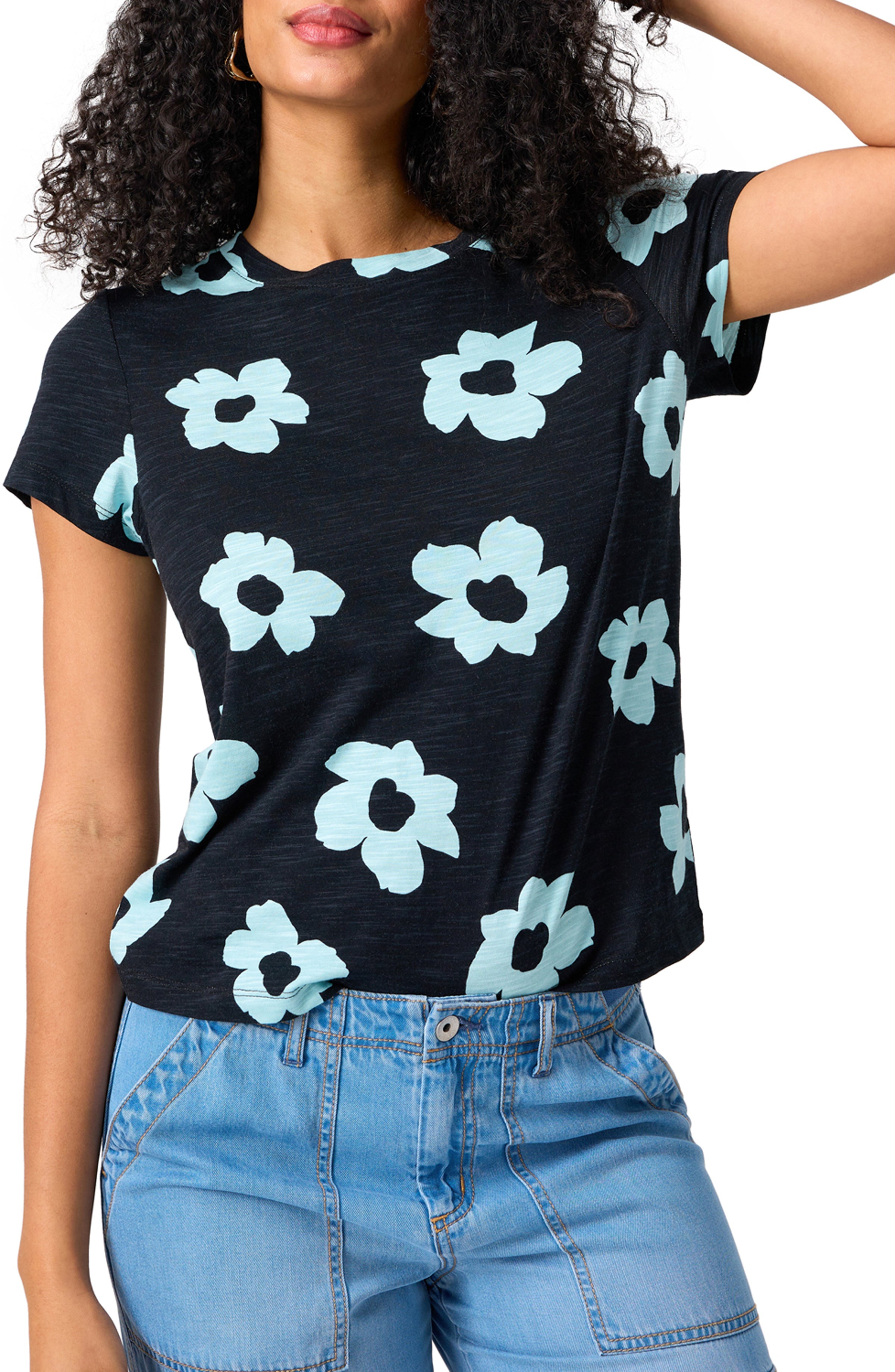 Sanctuary Perfect Tee - Aqua Flower Pop Clothing - Tops - Shirts - SS Knits by Sanctuary | Grace the Boutique
