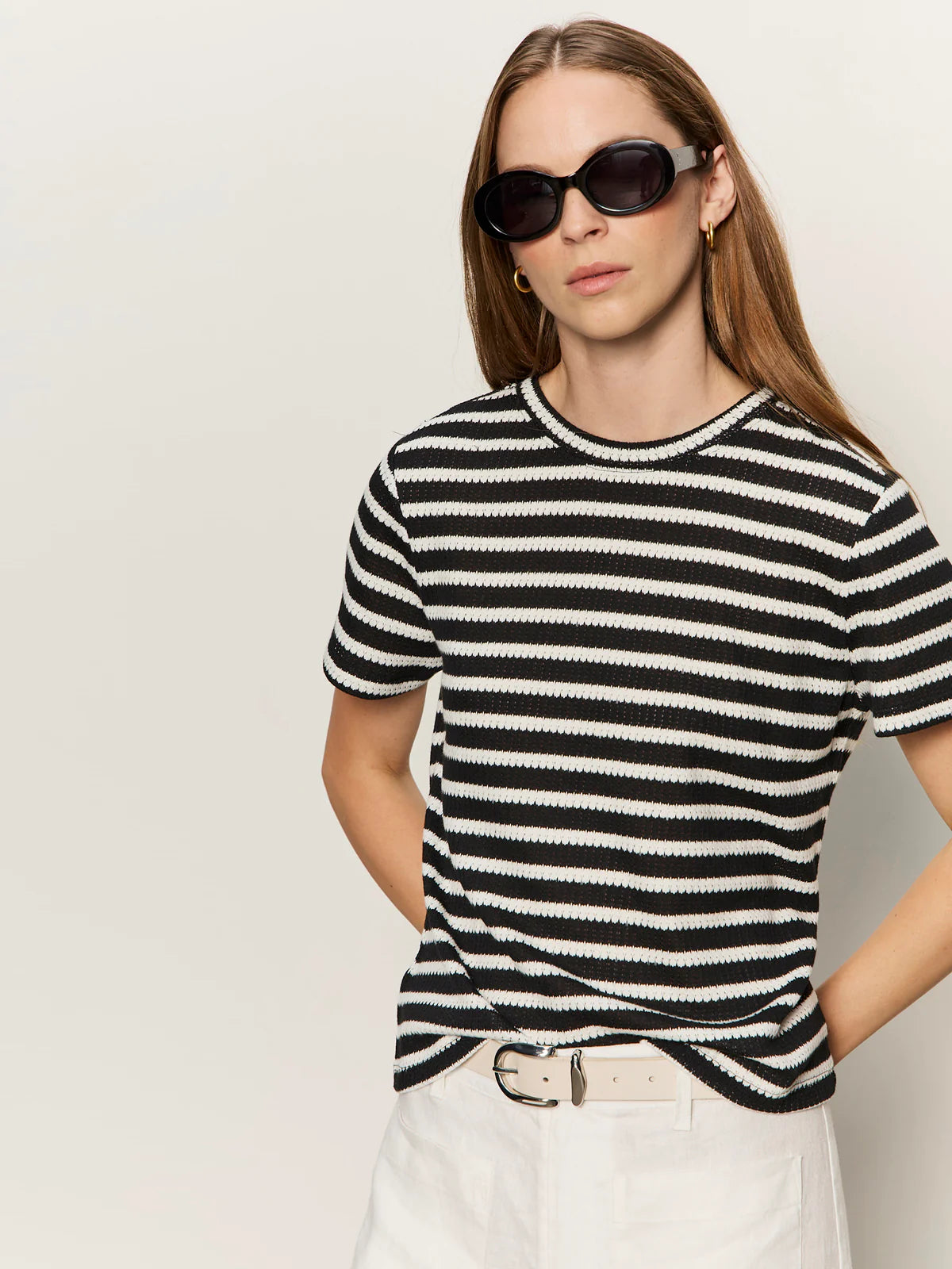Sanctuary Perfect Textured Tee - Black/Chalk Stripe
