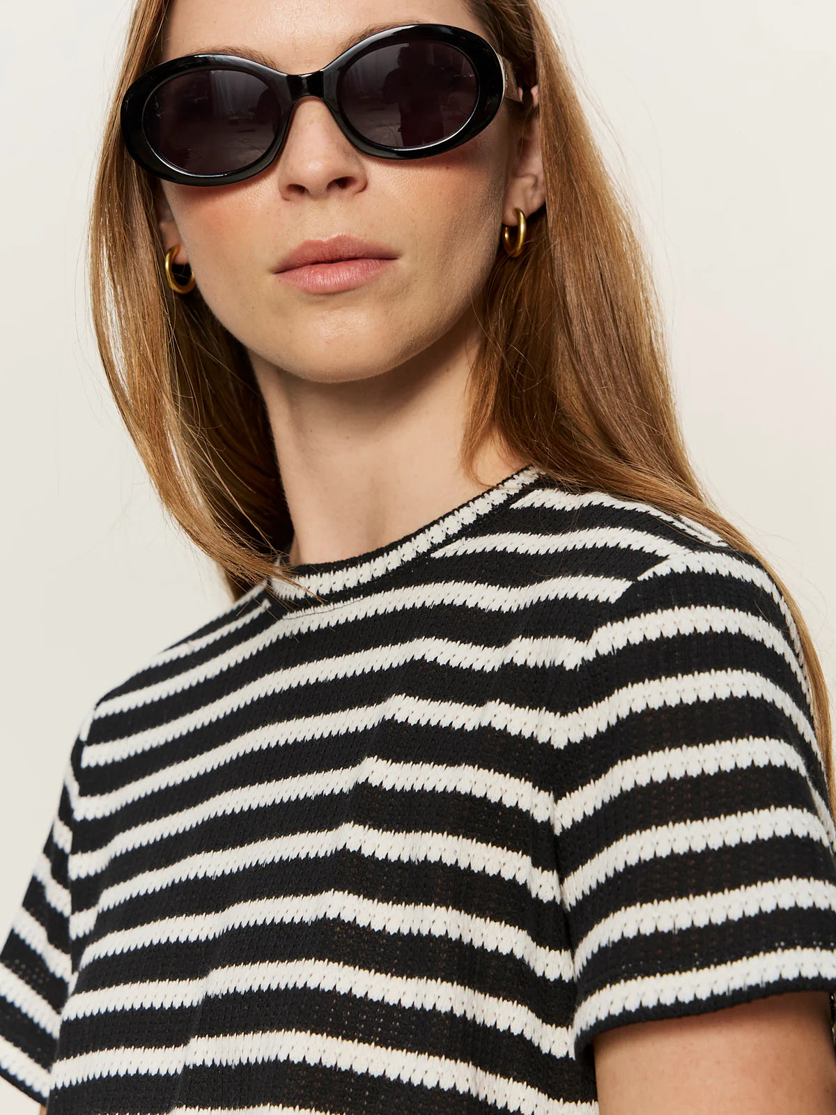 Sanctuary Perfect Textured Tee - Black/Chalk Stripe