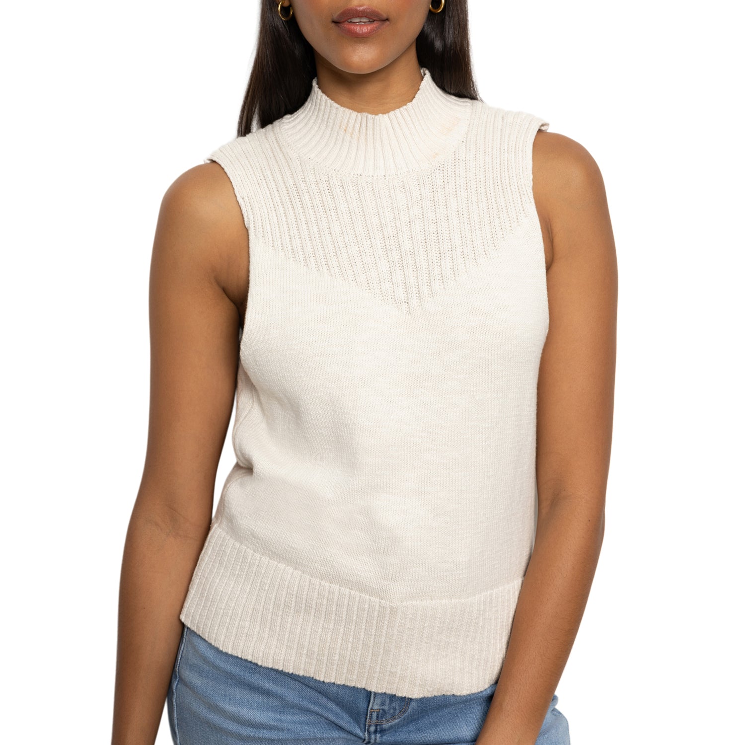 Sanctuary Rib Detail Mock Tank - Light Oat Clothing - Tops - Shirts - Sleeveless Knits by Sanctuary | Grace the Boutique