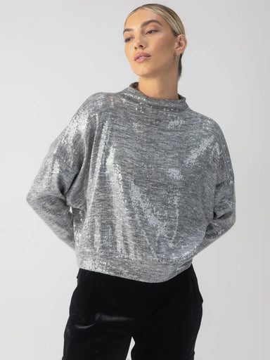 Sanctuary Sequin Funnel Neck Top - Grey Sequin Clothing - Tops - Shirts - LS Knits by Sanctuary | Grace the Boutique