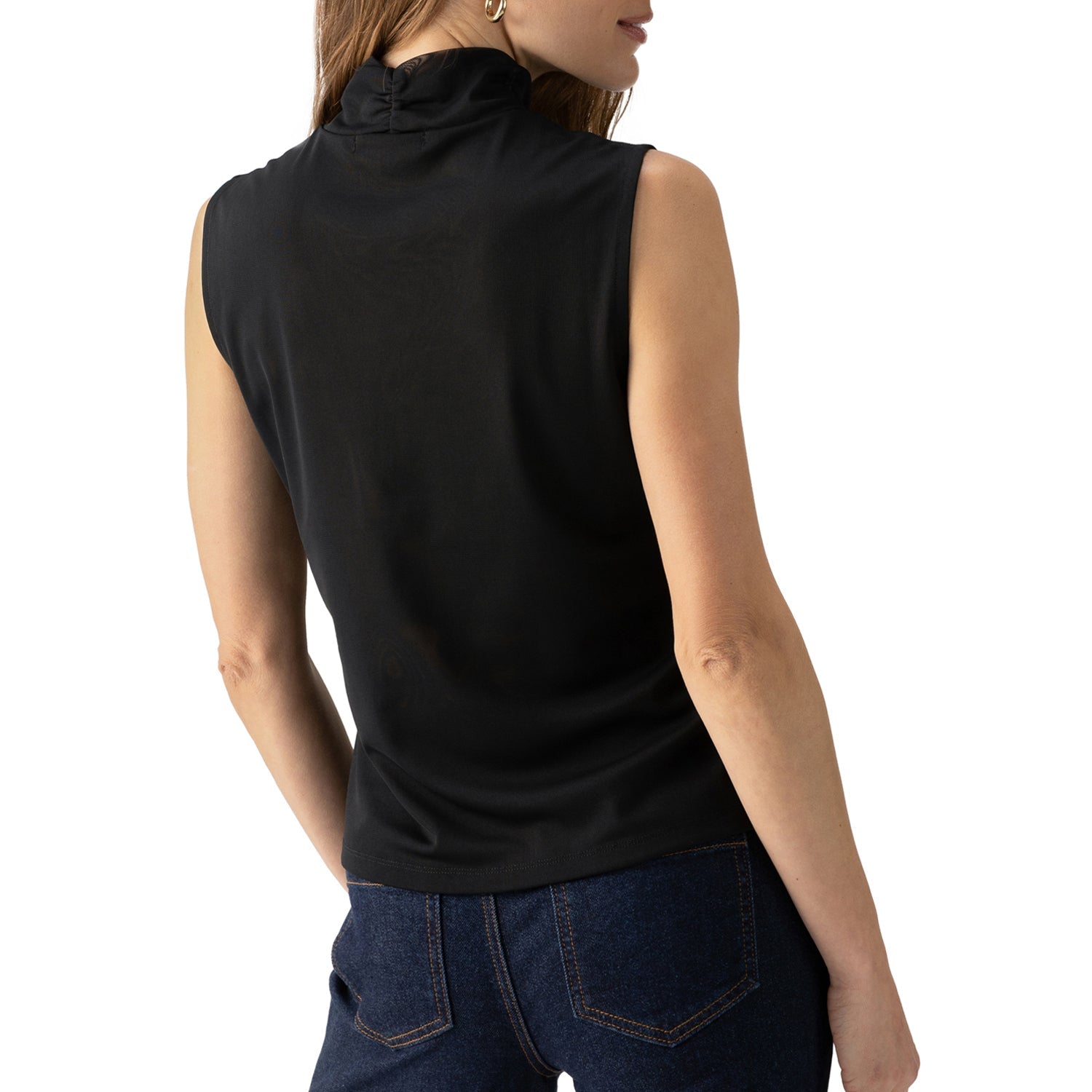 Sanctuary Shirred Neck Mesh Tank - Black Clothing - Tops - Shirts - Sleeveless Knits by Sanctuary | Grace the Boutique