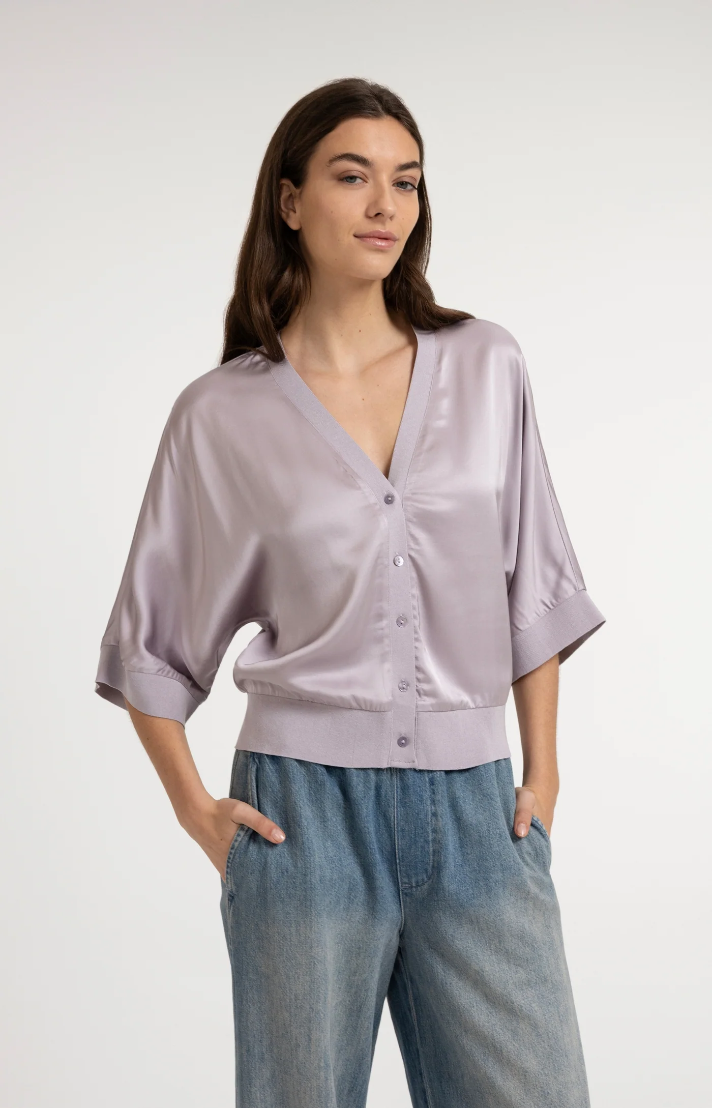 Yaya Satin Cardigan - Iris