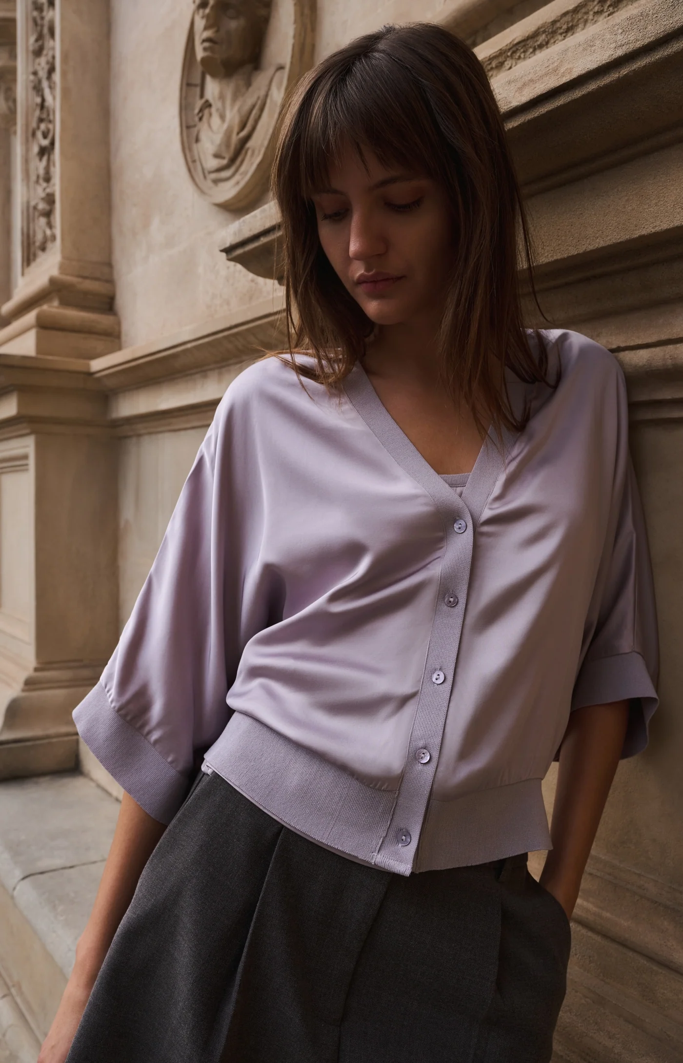 Yaya Satin Cardigan - Iris