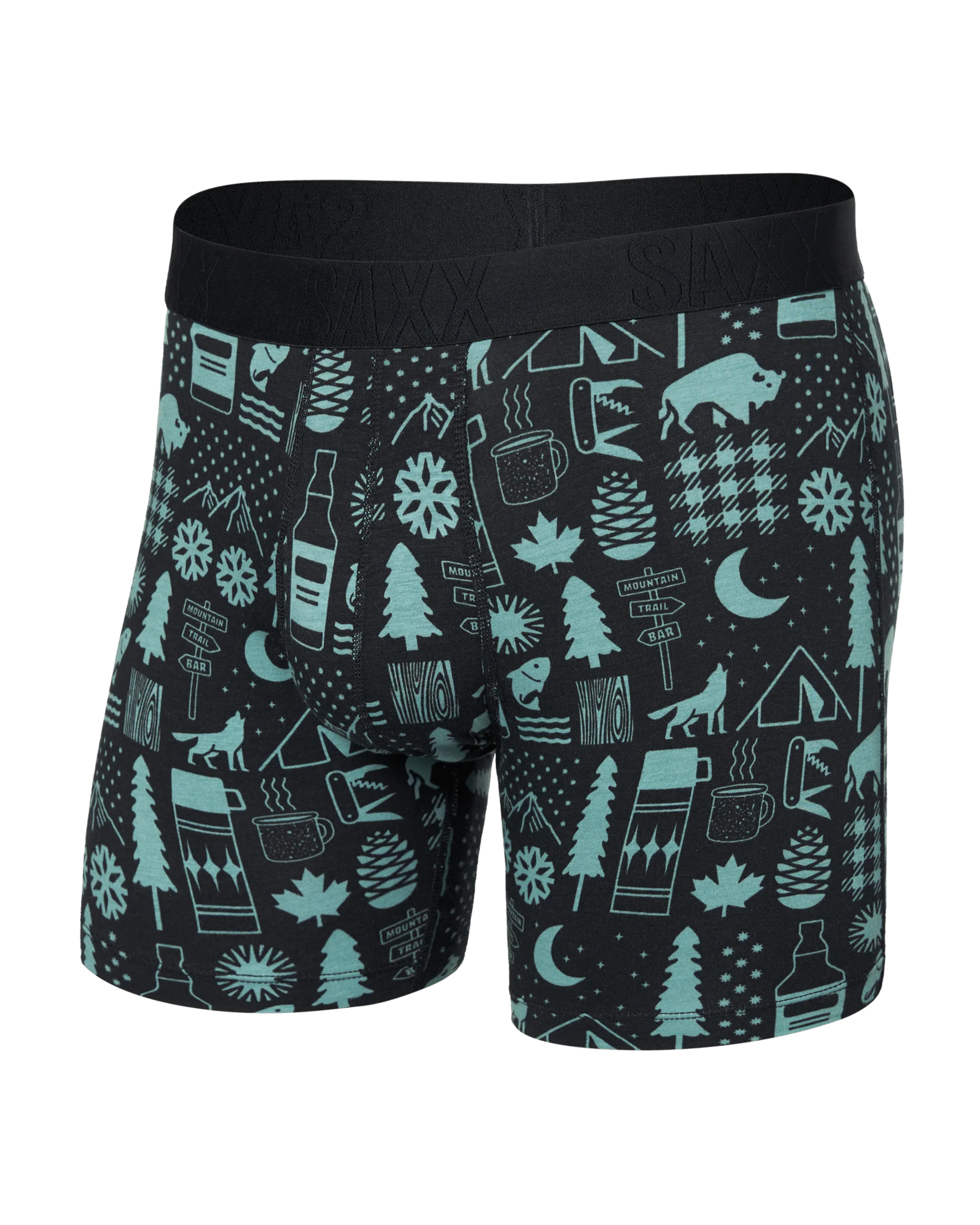 Saxx Droptemp Cooling Cotton Boxer Fly - Camp Stamps Black