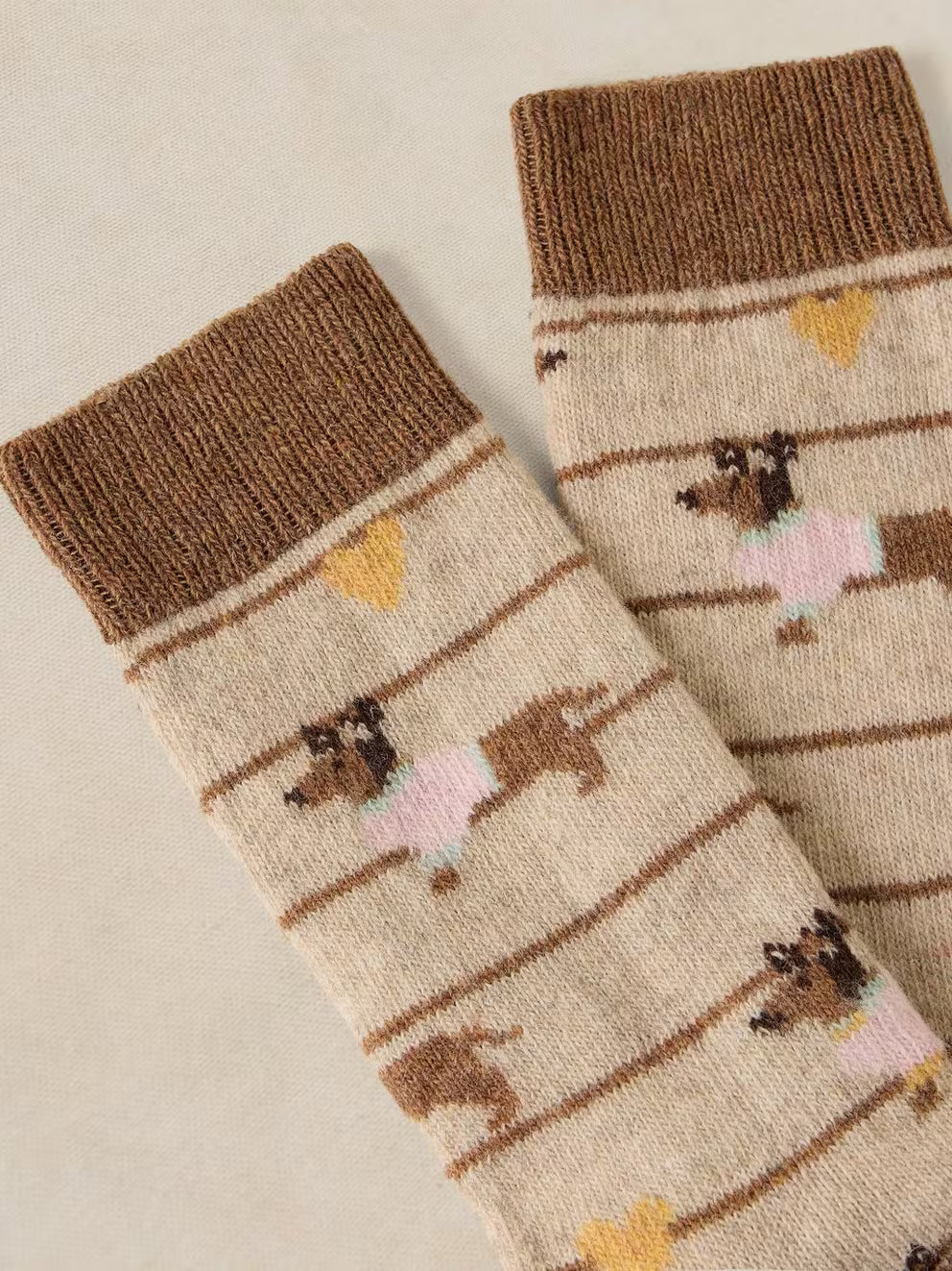 White Stuff Sausage Dog Cozy Sock - Natural