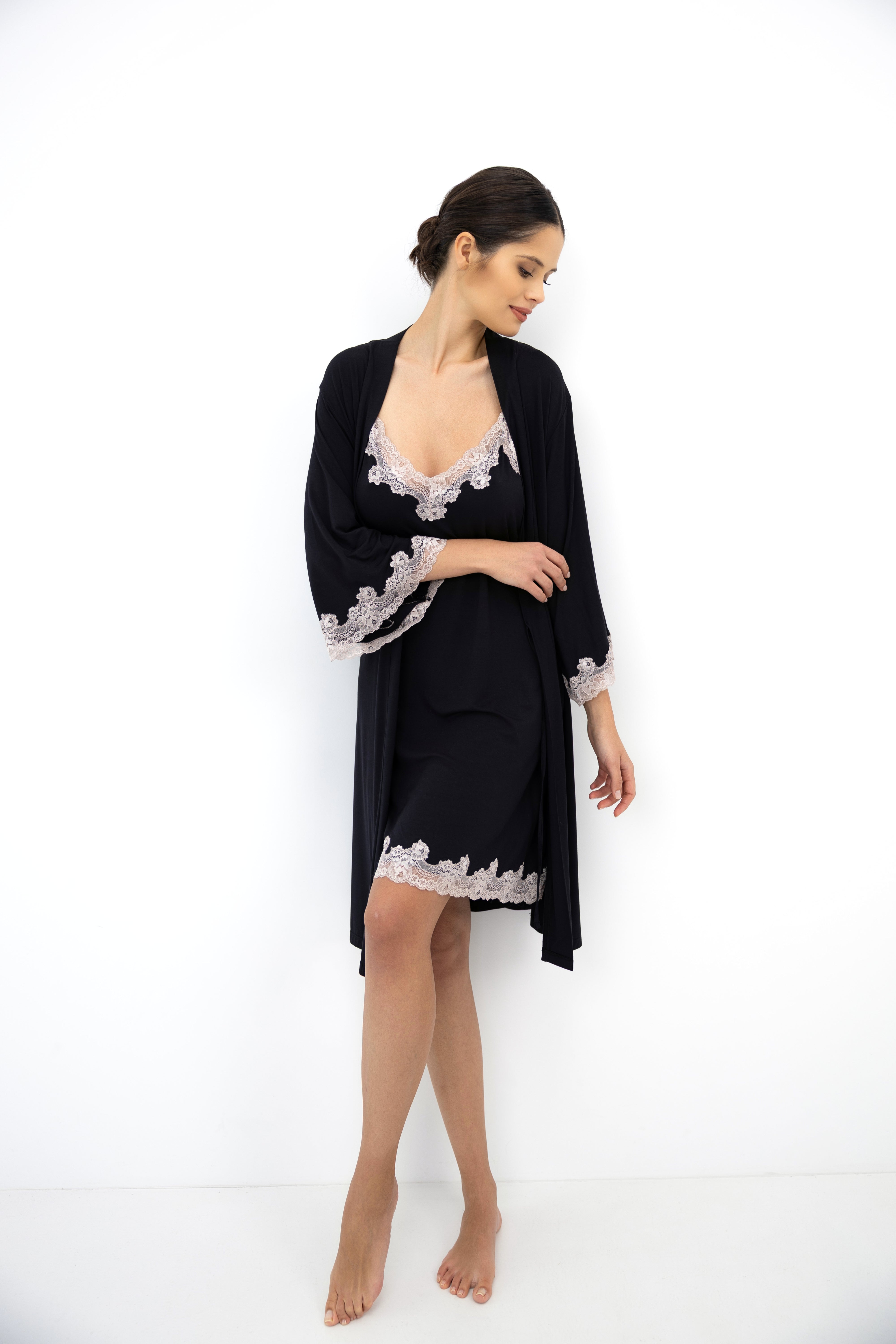 Sensis Dione Bamboo Lace Nightie - Black