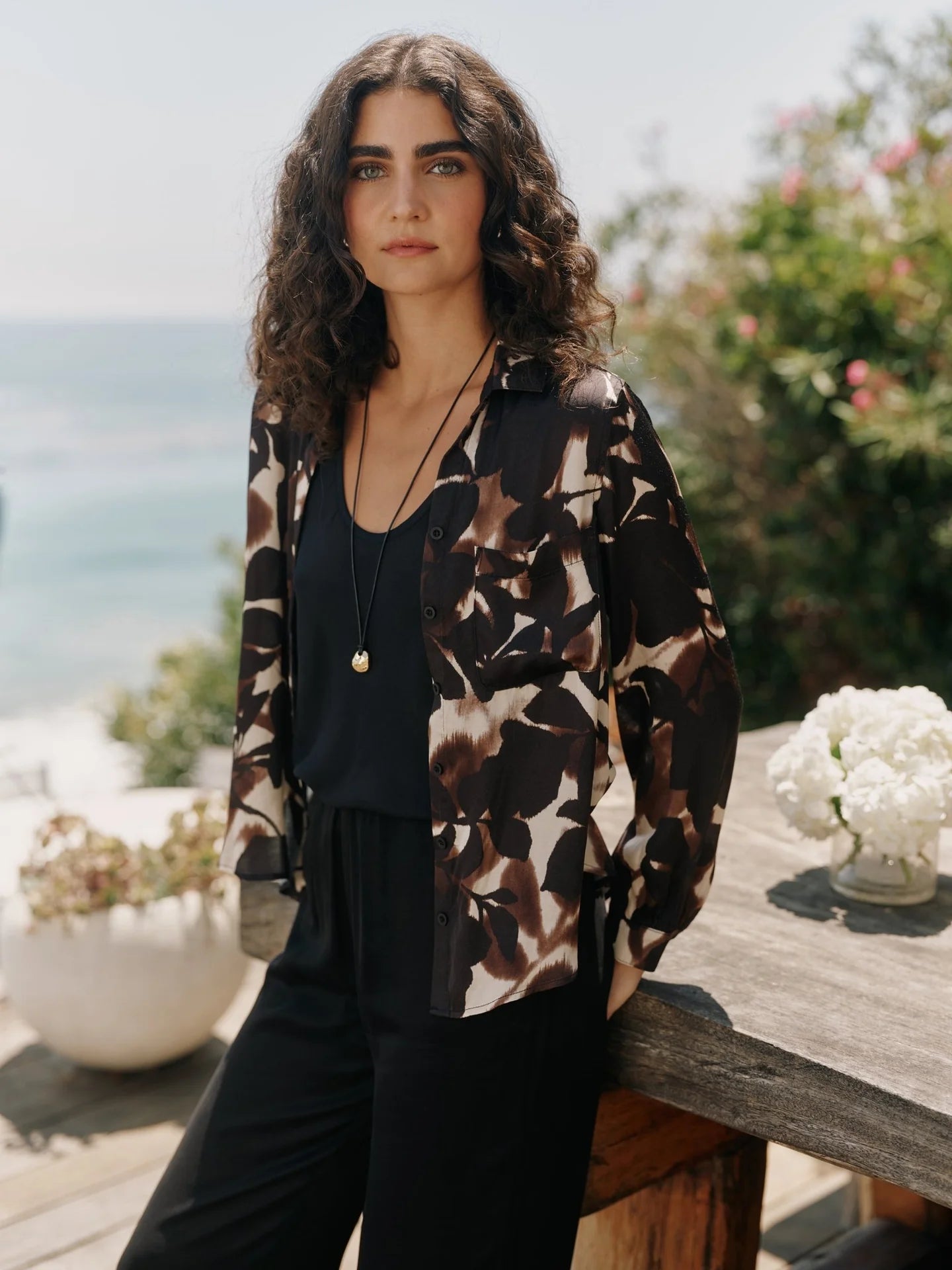 Bella Dahl Shadow Floral Button Down