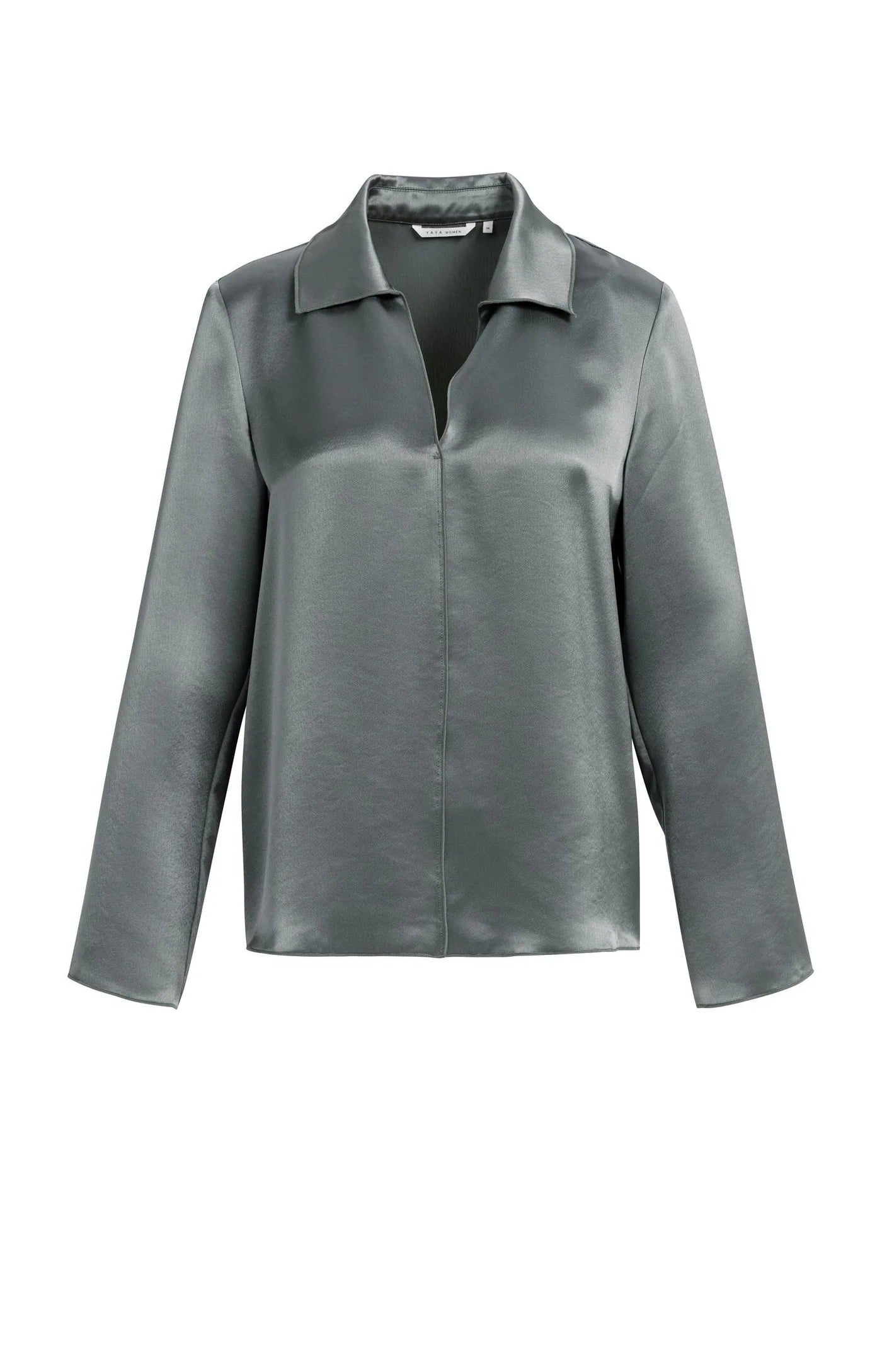 Yaya Satin Top with Collar - Soap Grey