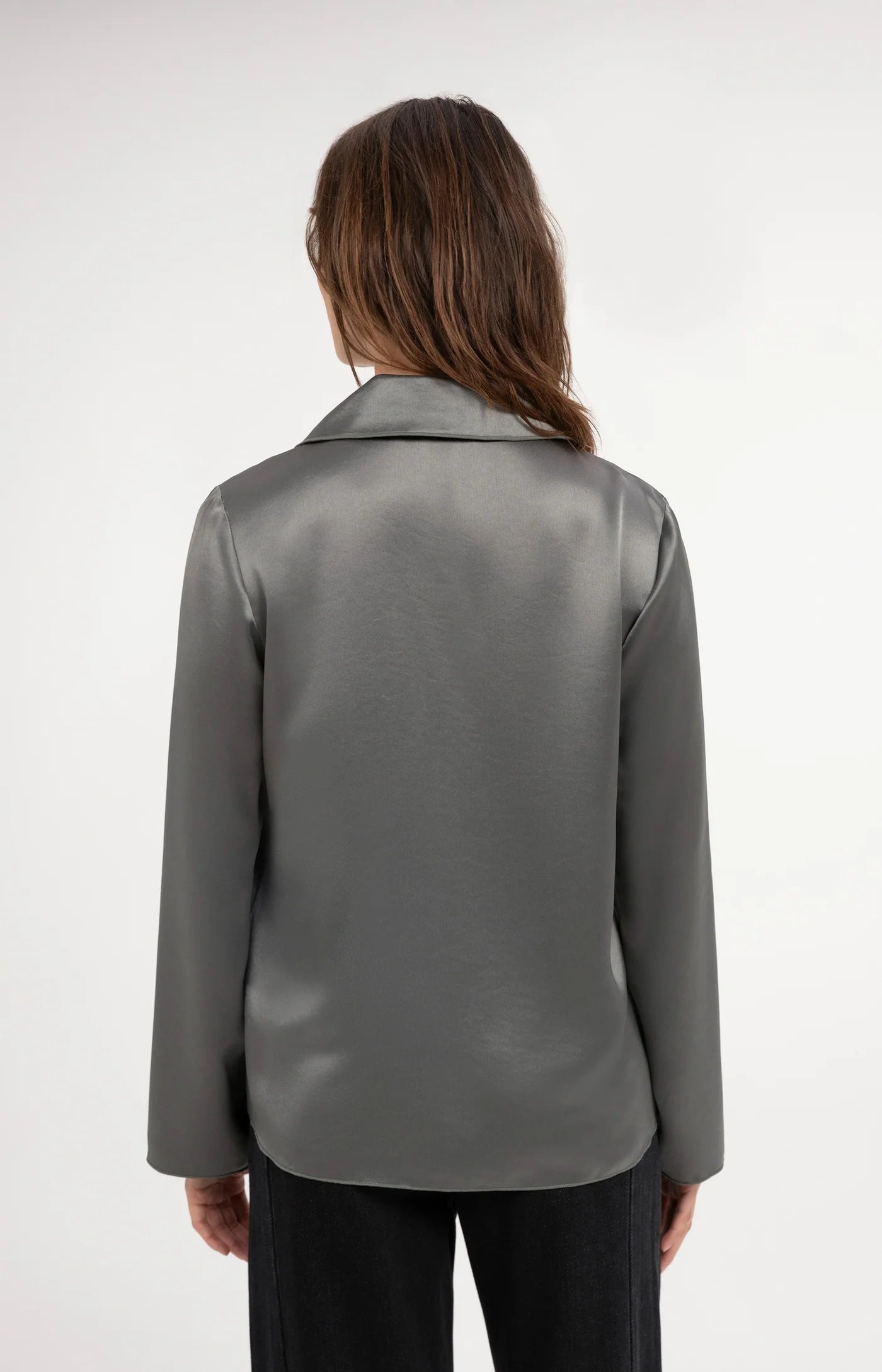 Yaya Satin Top with Collar - Soap Grey