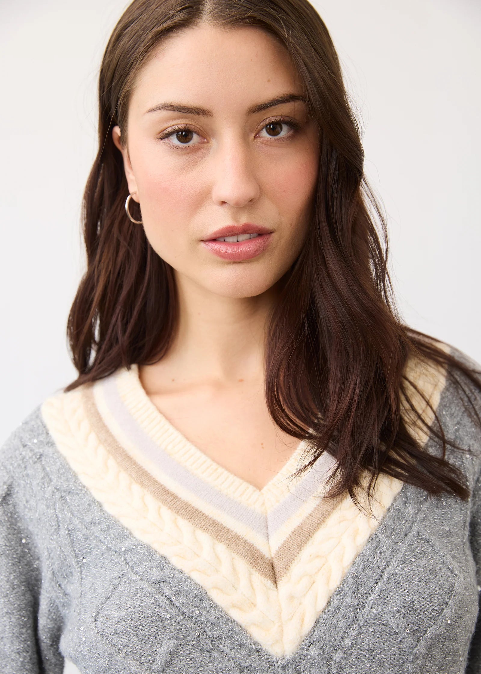 FDJ Sparkle V Neck Sweater - Grey
