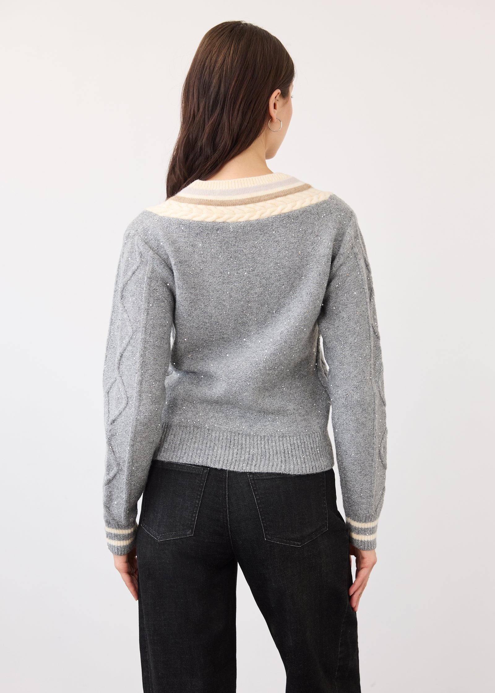 FDJ Sparkle V Neck Sweater - Grey