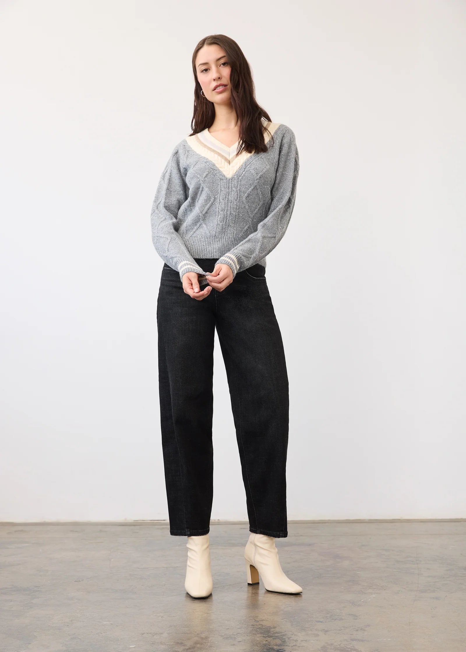 FDJ Sparkle V Neck Sweater - Grey