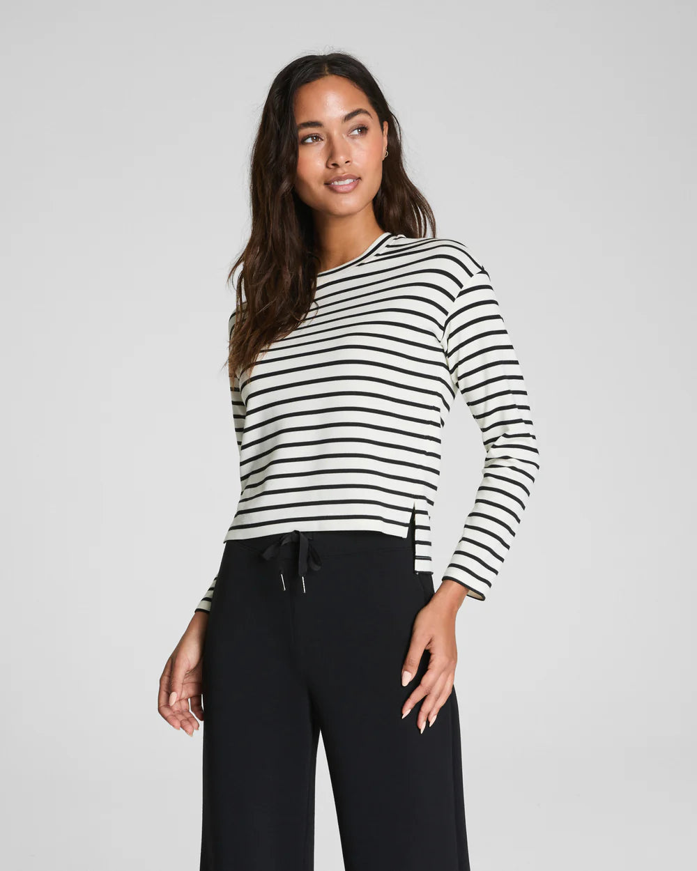 Spanx AirEssentials LS Side Slit Top - Pier Stripe
