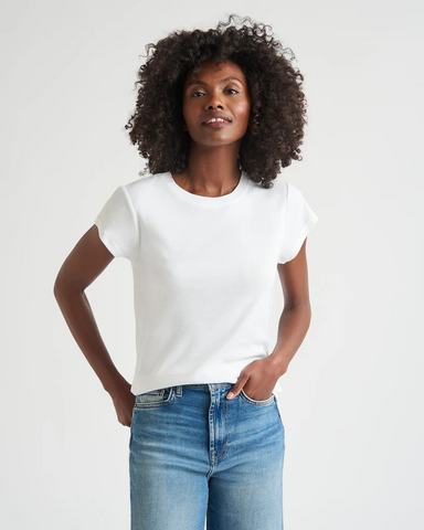 Splendid Faye 1x1 Rib Tee - White Clothing - Tops - Shirts - SS Knits by Splendid | Grace the Boutique