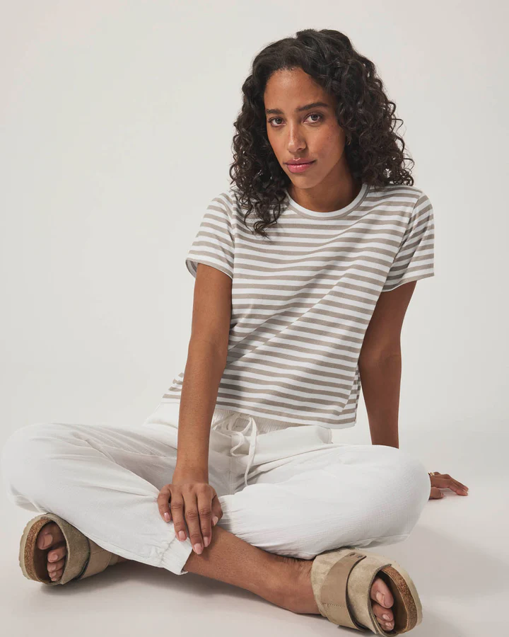 Splendid Louisa Stripe SS Tee - Fawn Stripe