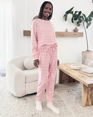 Splendid Marna Fuzzy Thermal Set - Tiny Hearts Sleepwear - Pajamas by Splendid | Grace the Boutique