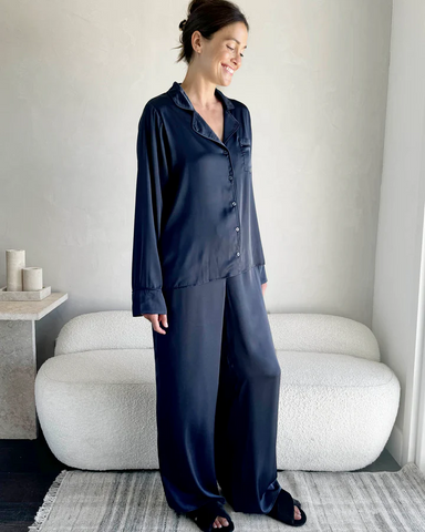 Splendid Satin Silk PJ Set - Navy Sleepwear - Pajamas by Splendid | Grace the Boutique