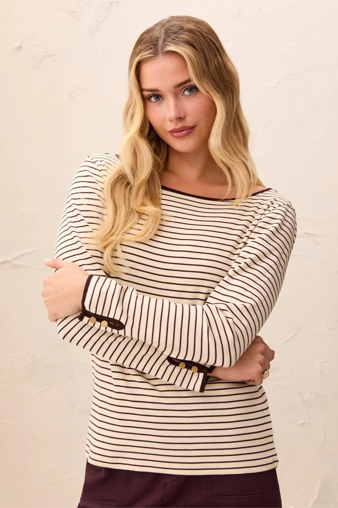 Tribal Stripe Rib Tee - Fudge