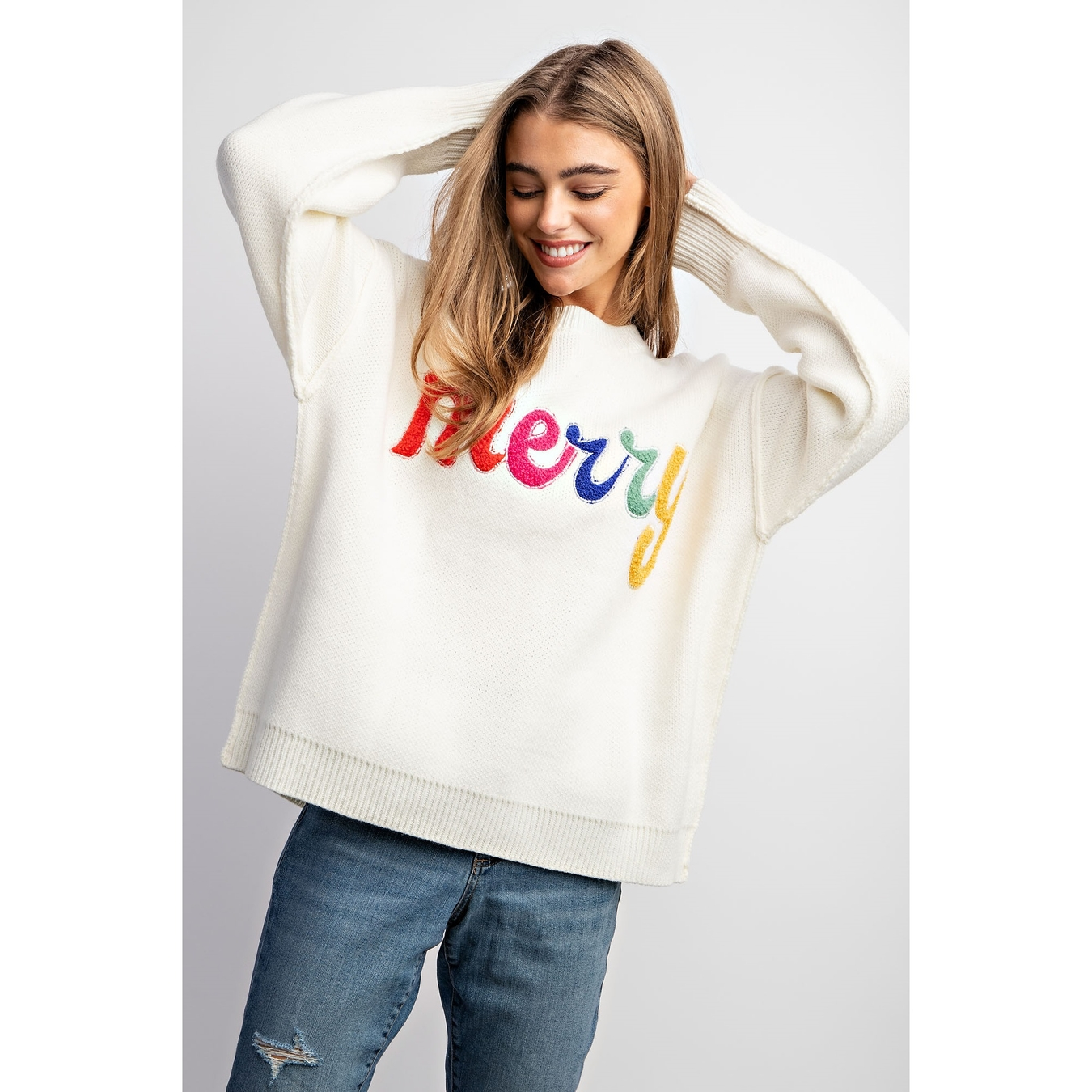 Sweet Generis MERRY Holiday Sweater - Off White Clothing - Tops - Sweaters - Pullovers by Sweet Generis | Grace the Boutique