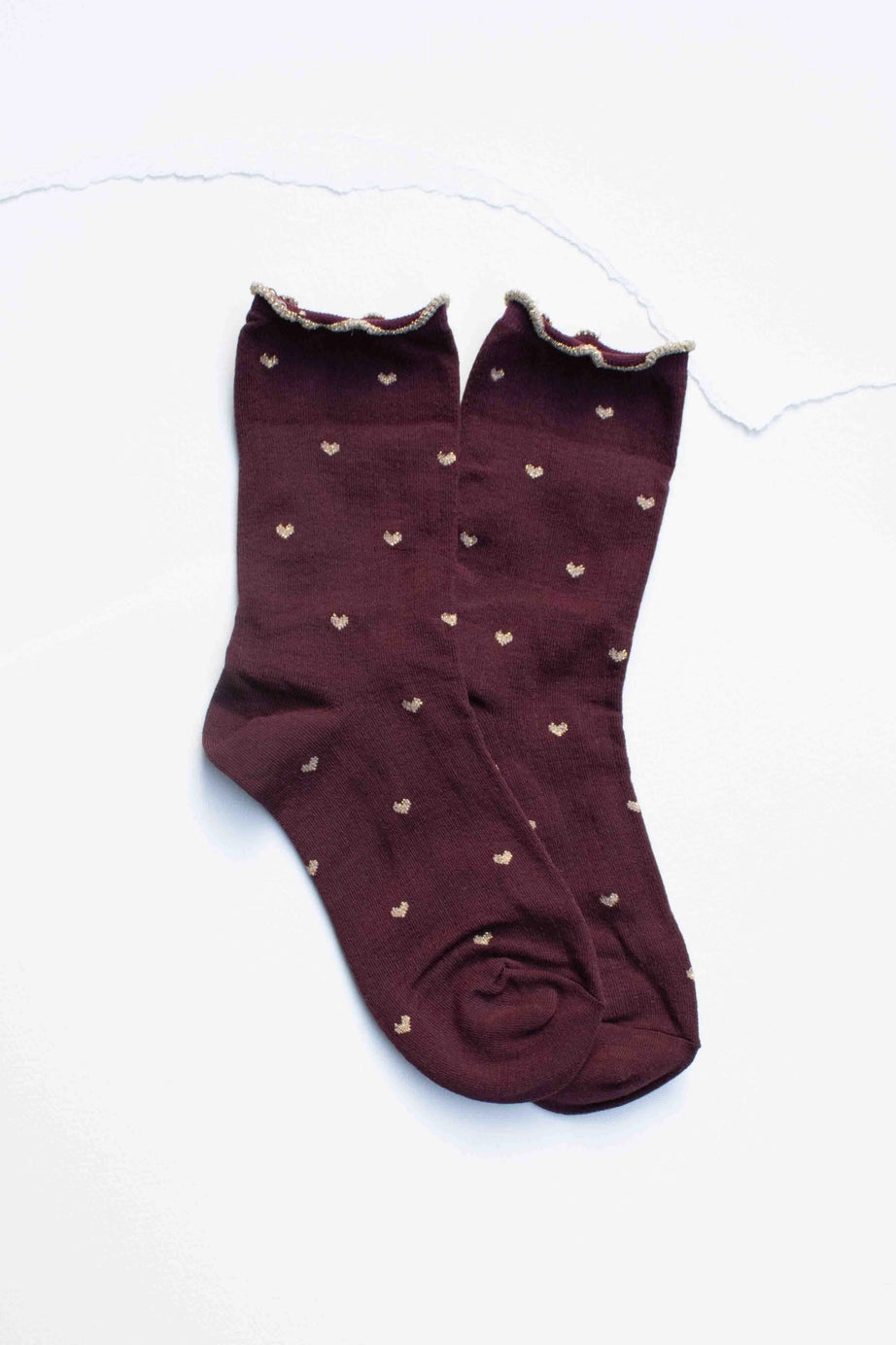 Tiepology Mini Heart Ruffle Socks - Wine/Gold