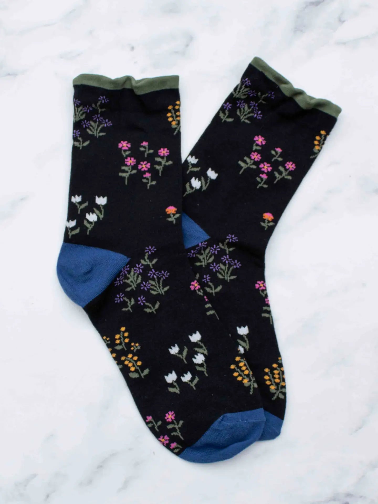 Tiepology Penelope Floral Socks - Black Olive