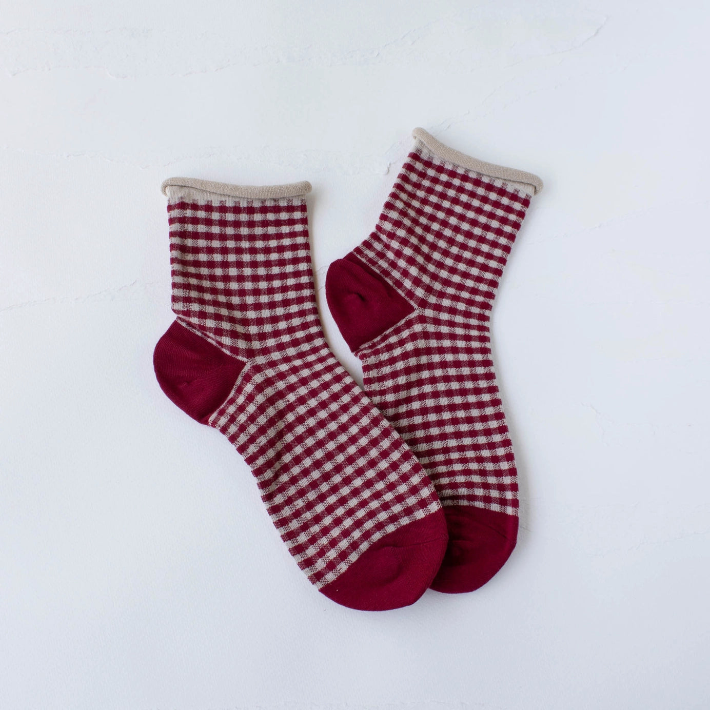 Tiepology Picnic Crew Socks - Oatmeal/Red