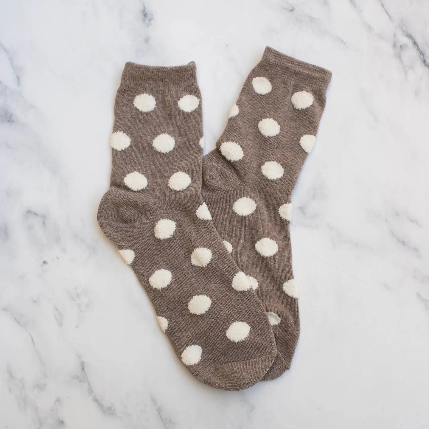 Tiepology Polka Dot Puff Socks - Mocha