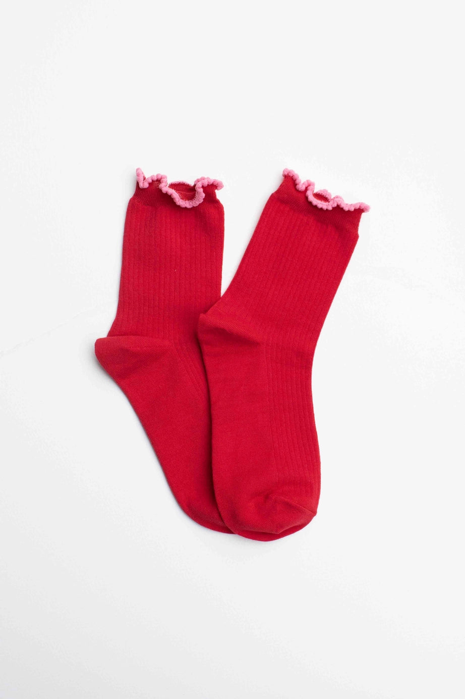 Tiepology Ruffle Edge Socks - Red/Pink