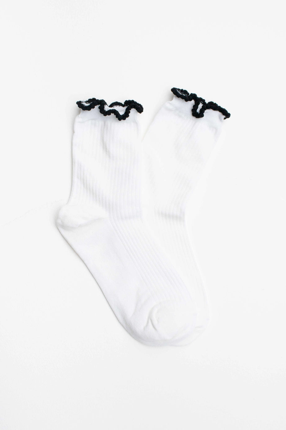Tiepology Ruffle Edge Socks - White/Black