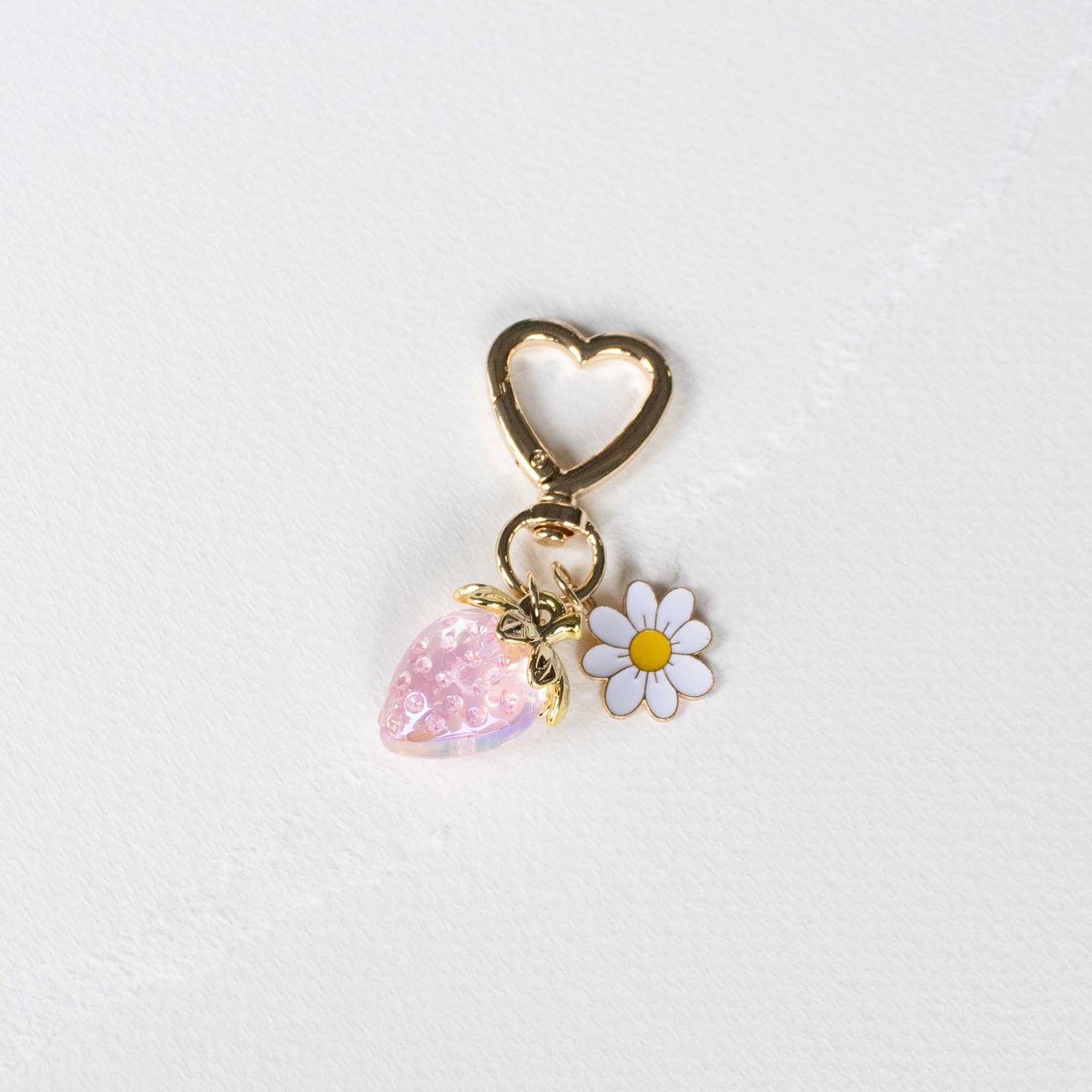 Tiepology Strawberry & Daisy Heart Keychain Charm - Pink
