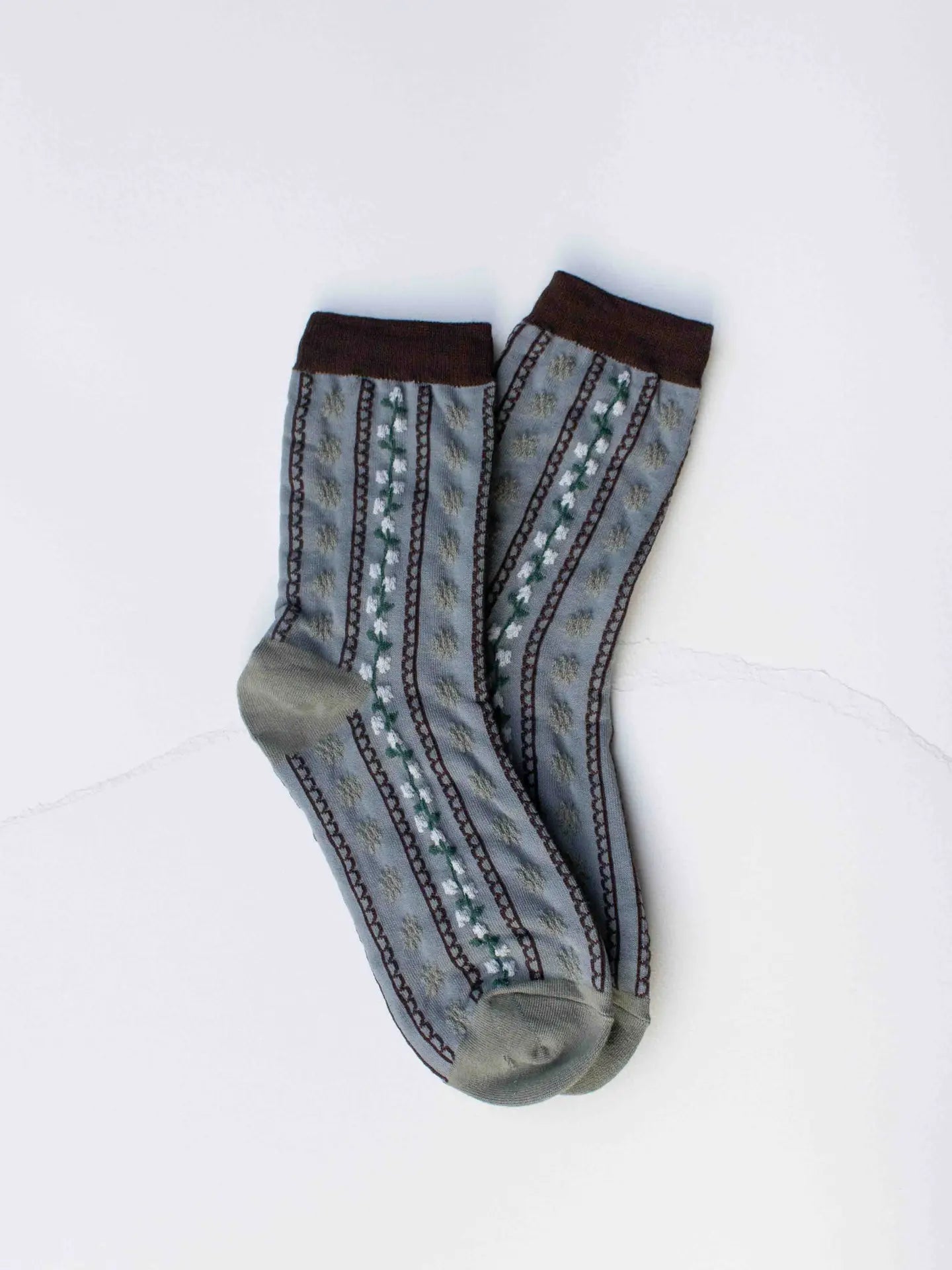 Tiepology Vintage Stripe Floral Socks - Greywood