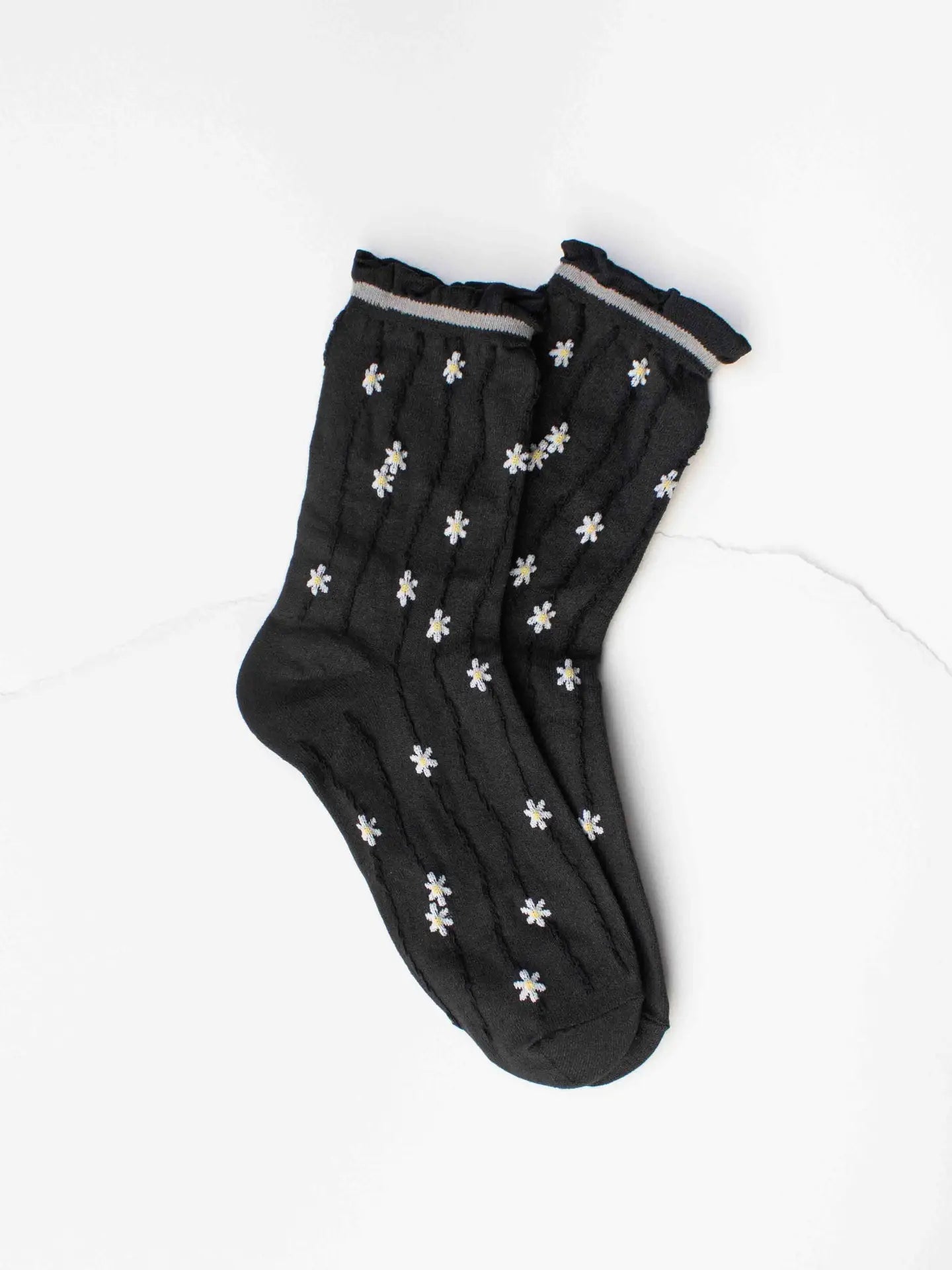 Tiepology Wavy Daisy Socks - Black