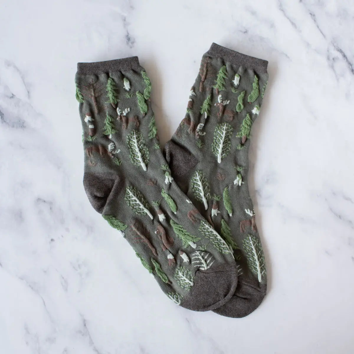 Tiepology Winter Forest Socks - Brown/Sage