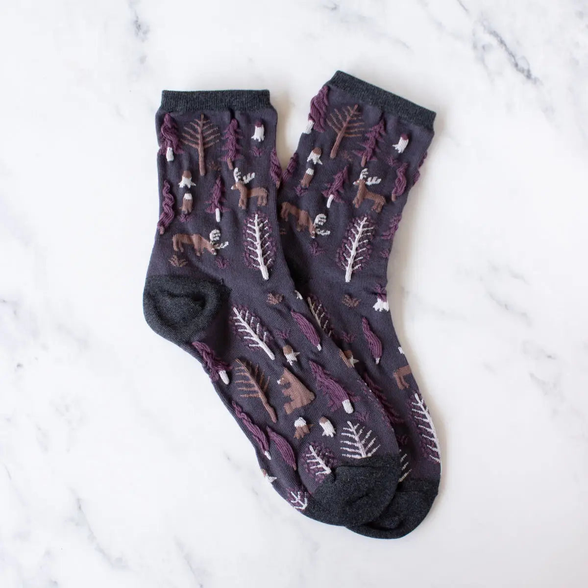 Tiepology Winter Forest Socks - Charcoal/Maroon