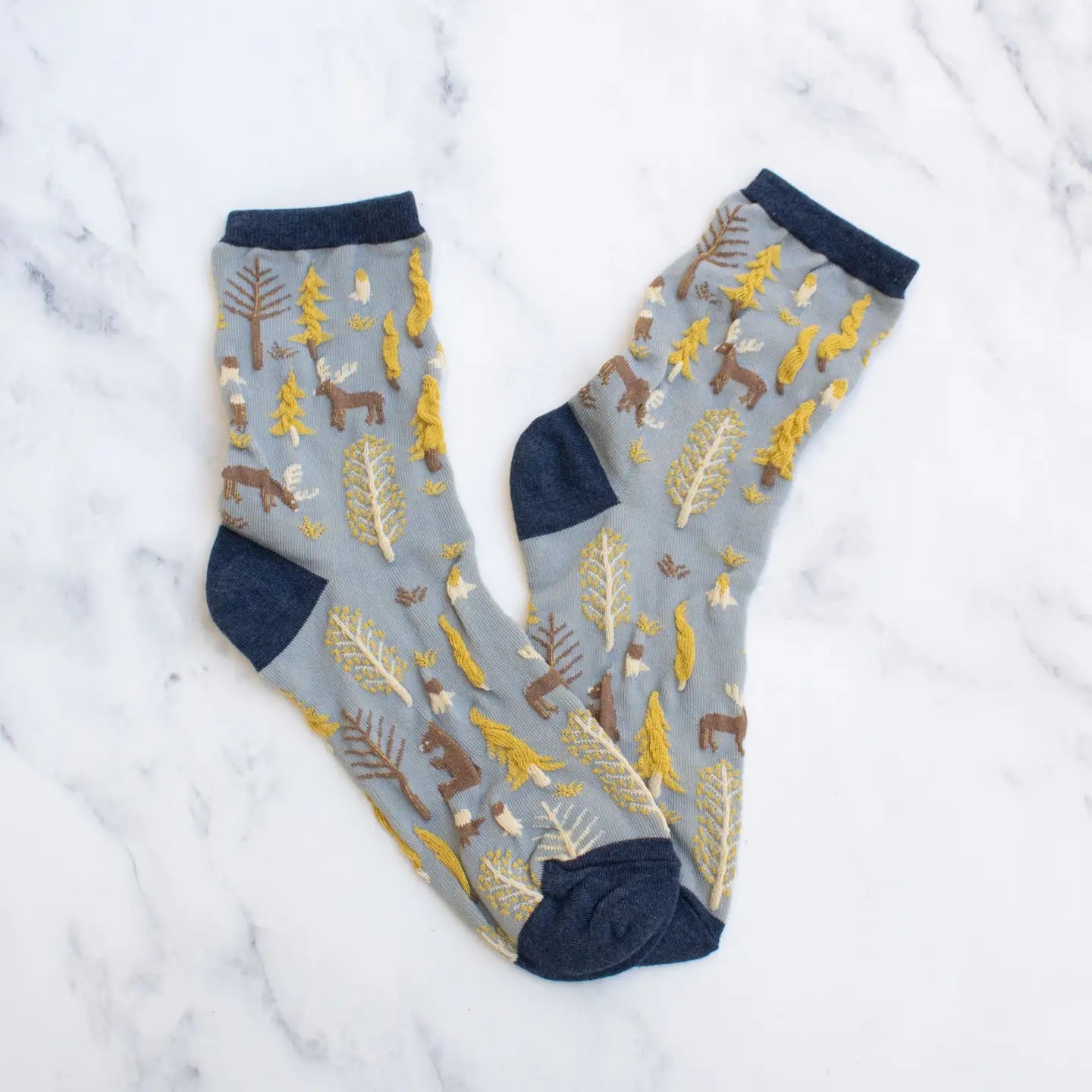 Tiepology Winter Forest Socks - Navy/Mustard