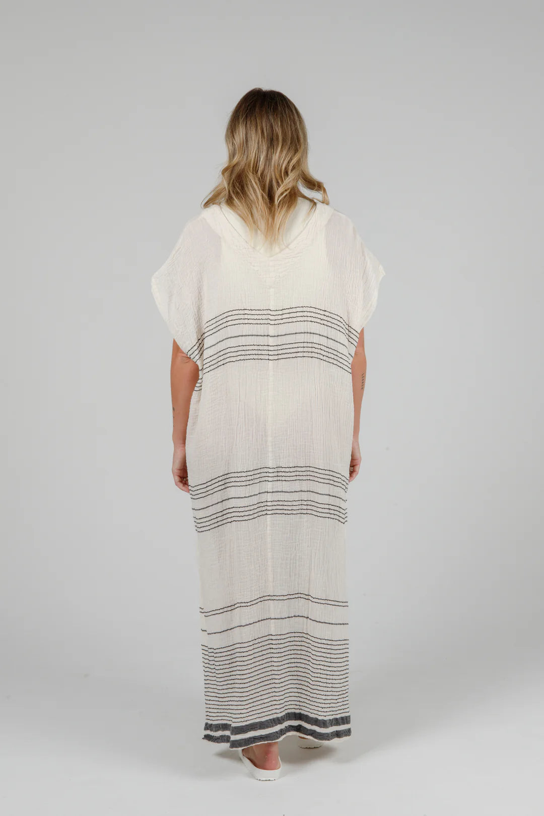 Tofino Towel Co. The Cierra Caftan - Ecru/Black Stripe
