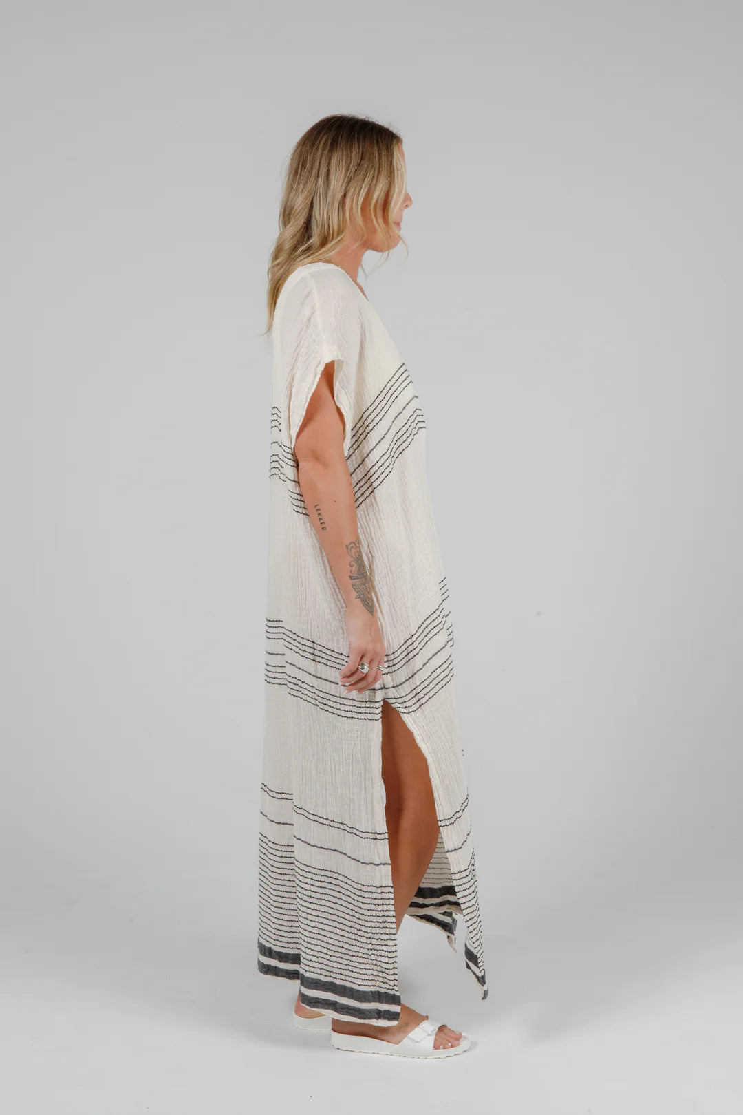 Tofino Towel Co. The Cierra Caftan - Ecru/Black Stripe