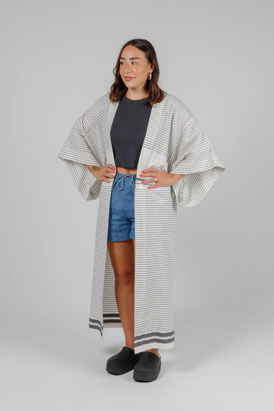 Tofino Towel Co. The Polly Open Coverup - Ecru/Black Stripe