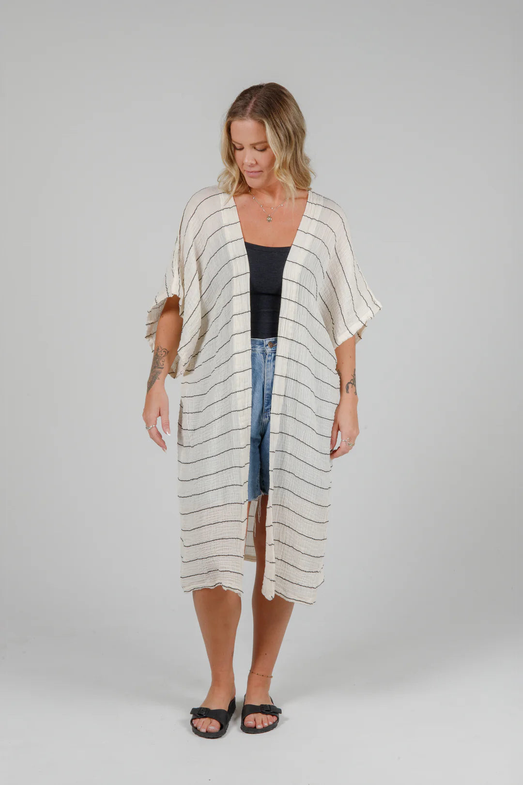 Tofino Towel Co. The Rosa Short Coverup - Ecru/Black Stripe