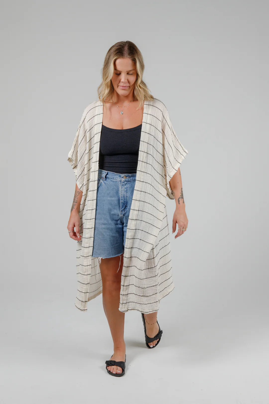 Tofino Towel Co. The Rosa Short Coverup - Ecru/Black Stripe