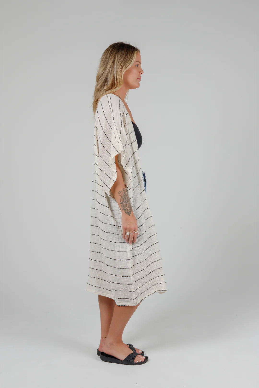 Tofino Towel Co. The Rosa Short Coverup - Ecru/Black Stripe