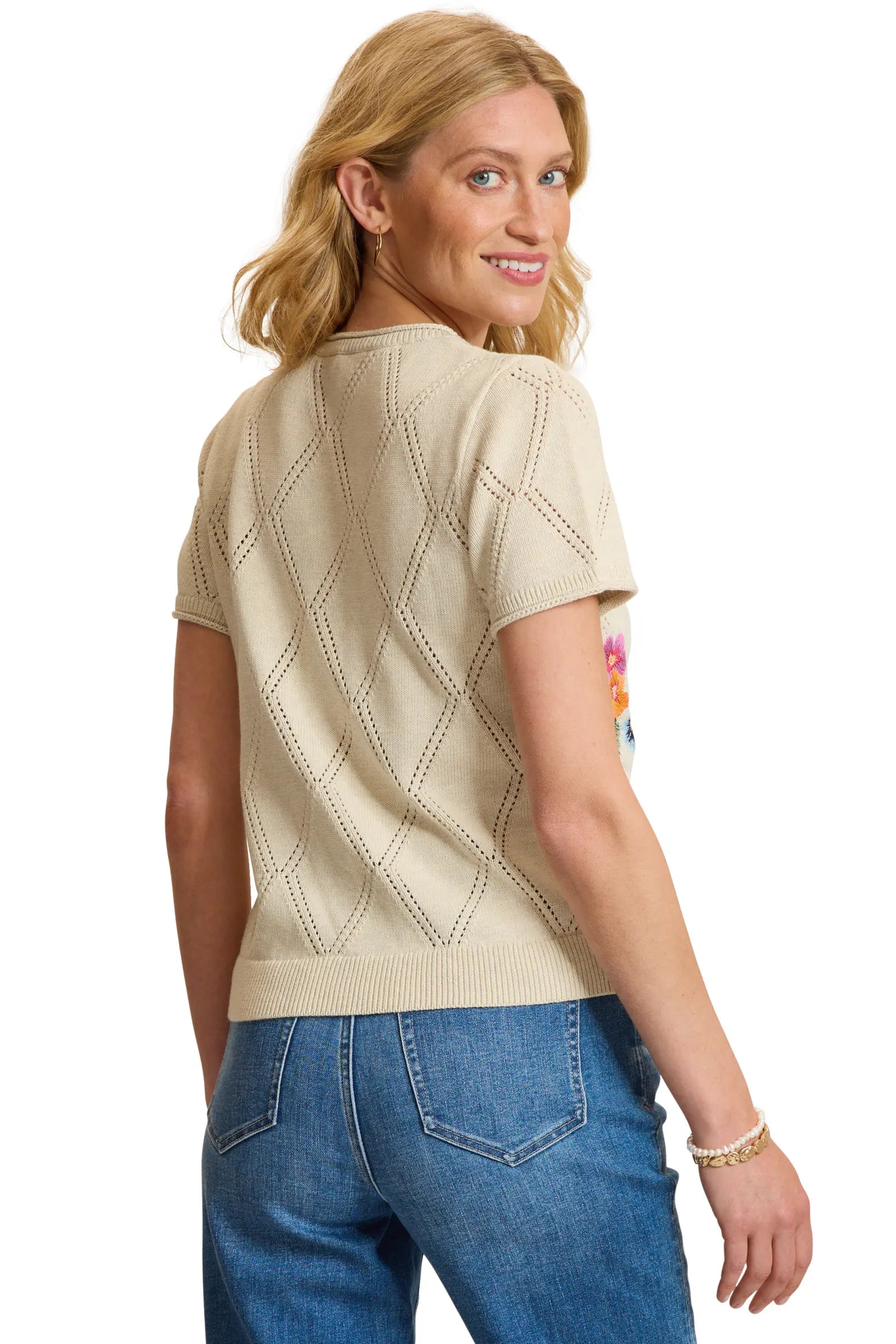 Tommy Bahama Diamond Embroidered Sweater Tee- Coconut