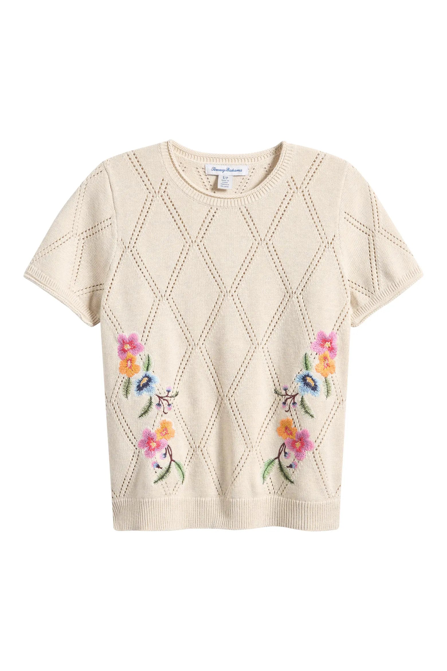 Tommy Bahama Diamond Embroidered Sweater Tee- Coconut