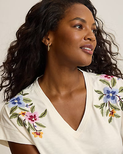 Tommy Bahama Ocean Petals Embroidered Tee - Coconut