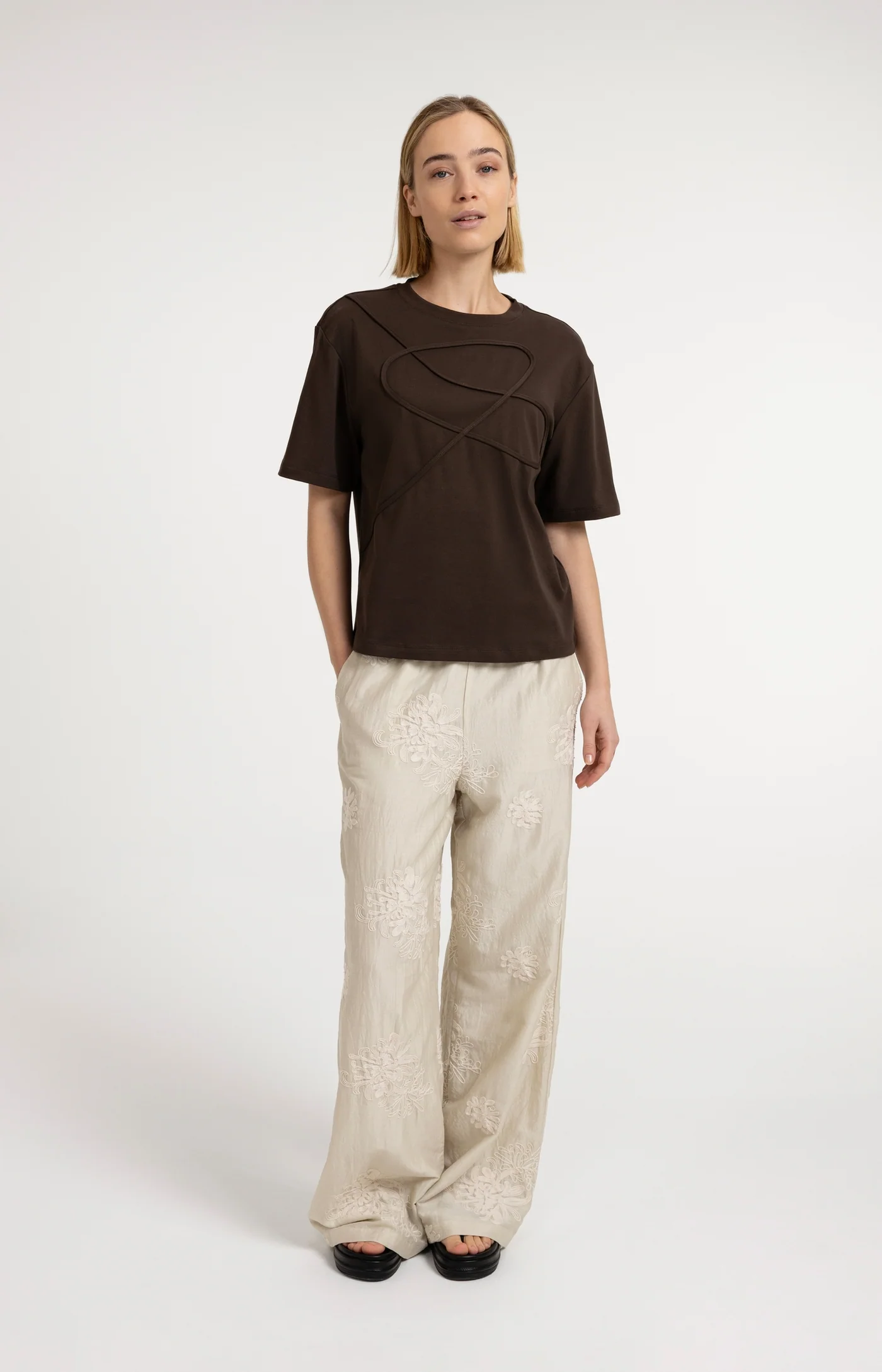 Yaya Embellished Tee - Brown